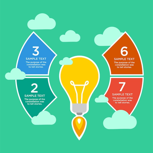 Flat bulb light infographic vector template design