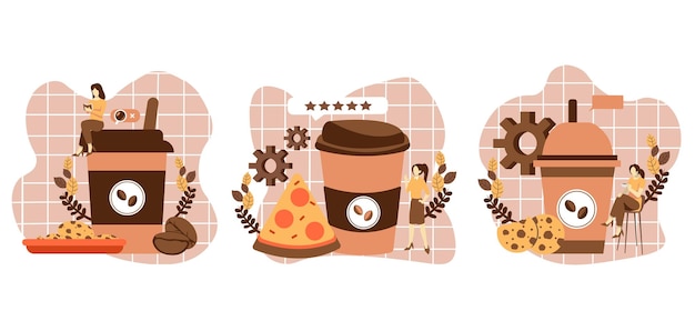 Flat Bundle Cafe Cookie and Coffee Design Illustration