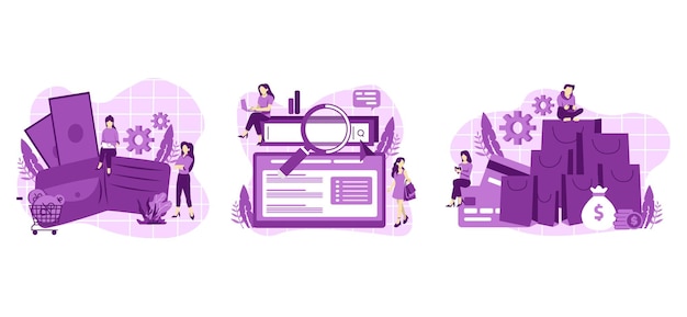 Flat Bundle Daily Marketing Purple Design Illustration