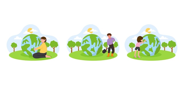 Flat Bundle Earth Day Design Illustration