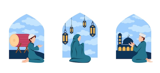 Flat Bundle Ramadan Design Illustration