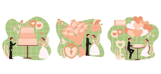 Flat Bundle Wedding Design Illustration