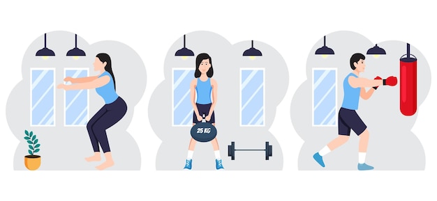 Flat Bundle Workout Design Illustration