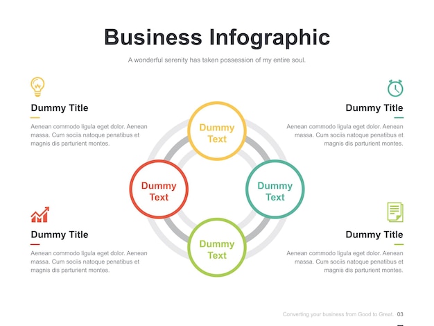 Flat business presentation vector slide template with circle diagram