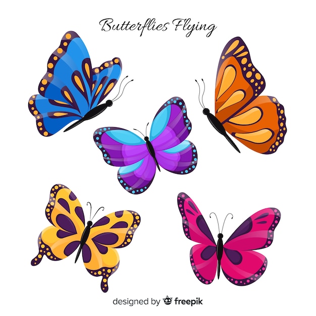 Flat butterflies flying background