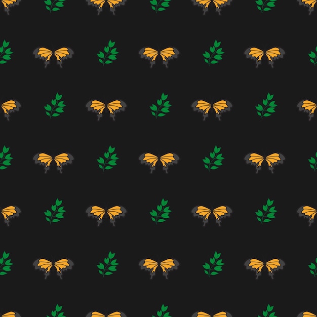 Vector flat butterflies pattern with leaf