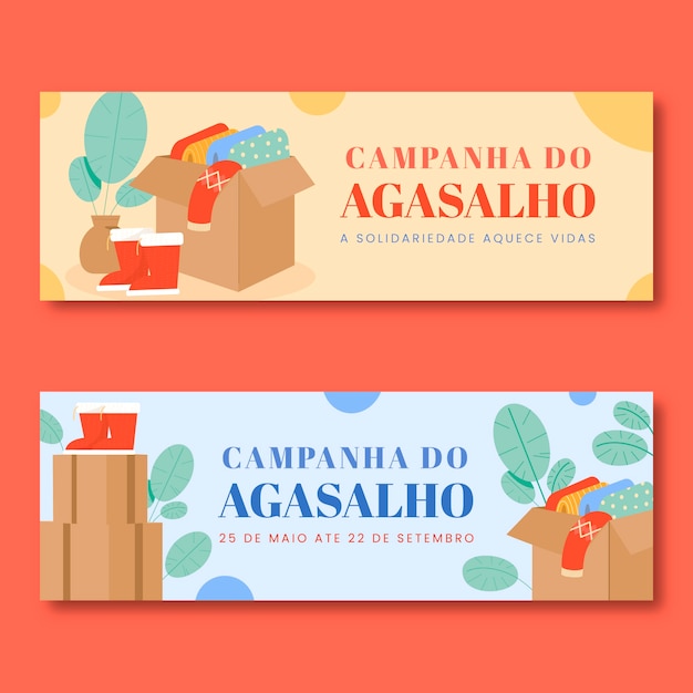 Flat campanha do agasalho horizontal banners pack