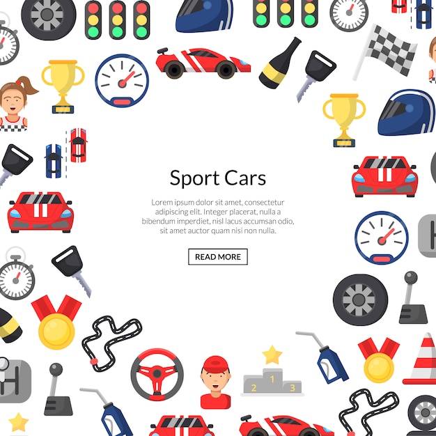  flat car racing icons background with place for text 