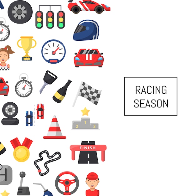  flat car racing icons background with place for text 