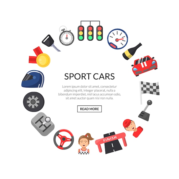  flat car racing icons in circle shape 