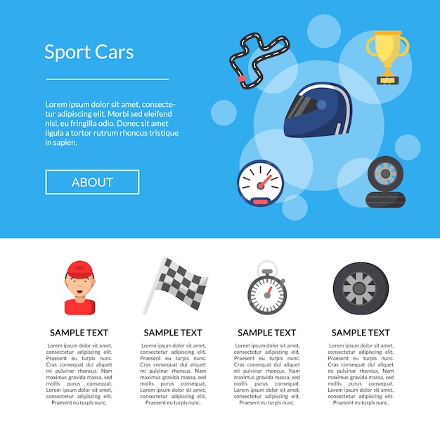  flat car racing icons landing page template 