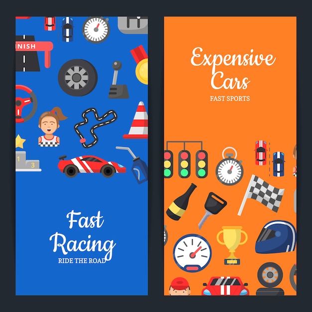  flat car racing icons web banner templates 