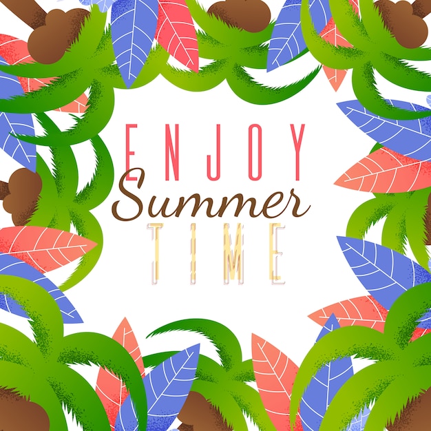 Flat card Enjoy Summer Time Lettering Cartoon