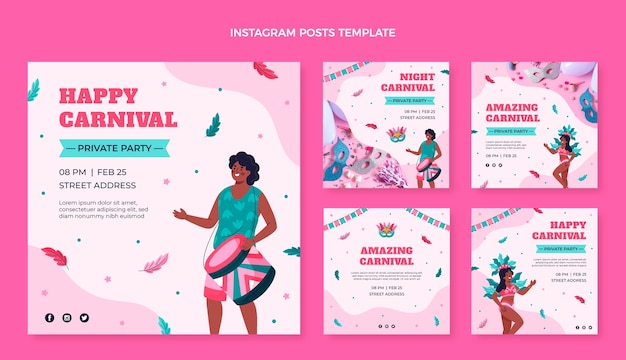 Vector flat carnival instagram posts collection