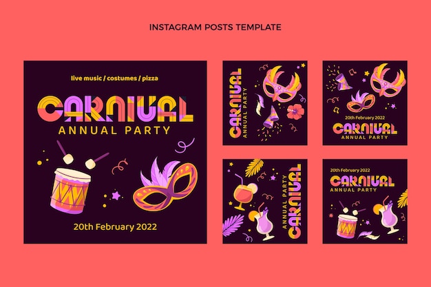 Flat carnival instagram posts collection