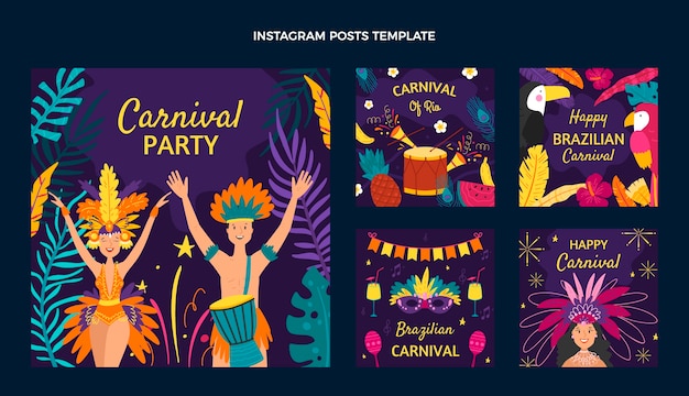 Flat carnival instagram posts collection