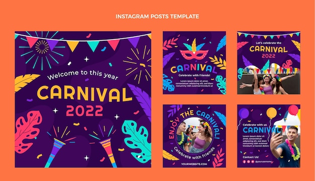 Flat carnival instagram posts collection