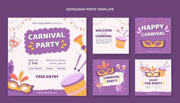 Flat carnival instagram posts collection