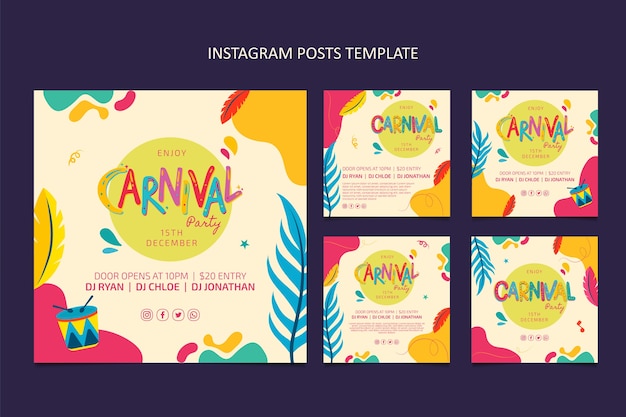 Flat carnival instagram posts collection