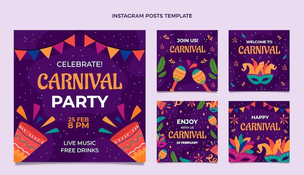 Flat carnival instagram posts collection