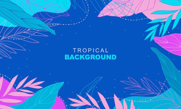 Flat cartoon abstract tropical plants background. Minimalist modern style