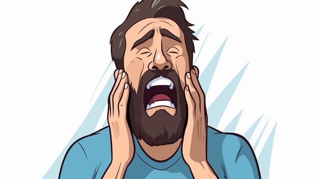 Flat Cartoon Bearded Man Crying Emotional Illustration