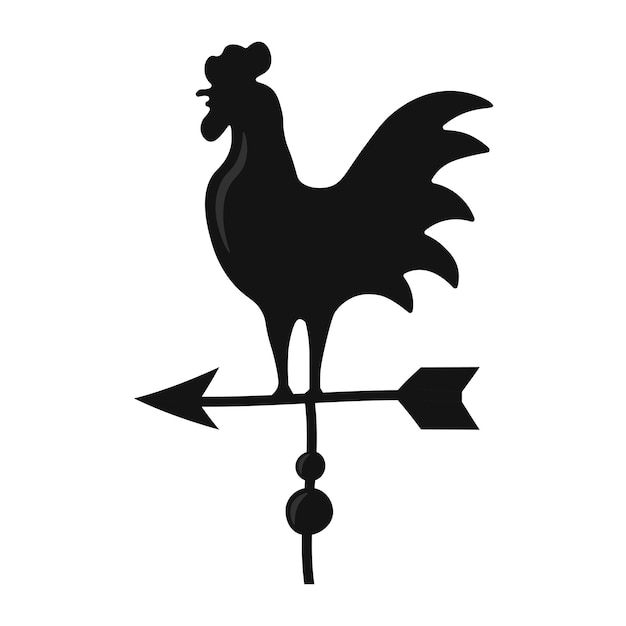 Vector flat cartoon black weathercock with rooster icon illustration