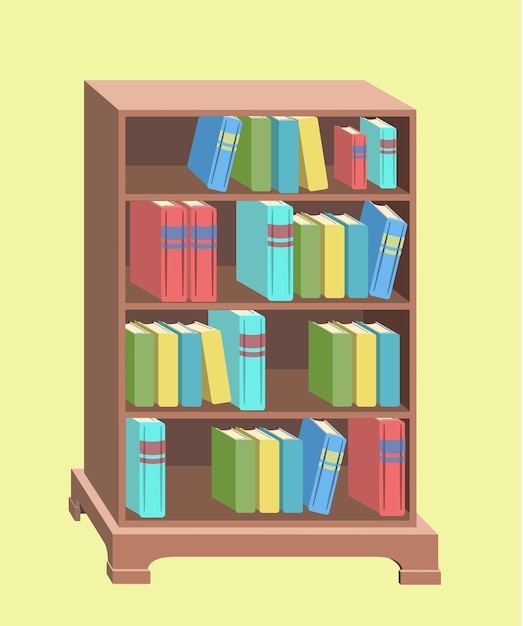 flat cartoon bookcase vector illustration