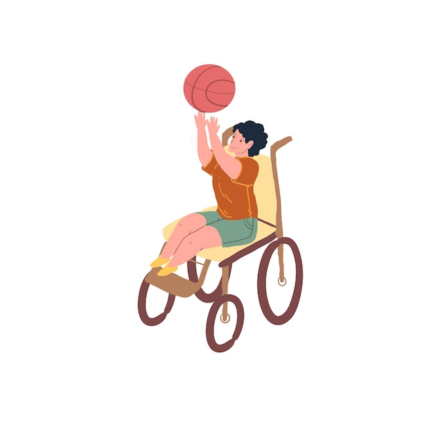 Flat cartoon boy characterchild athlete with disabilitiesdisabled sport social vector illustration concept