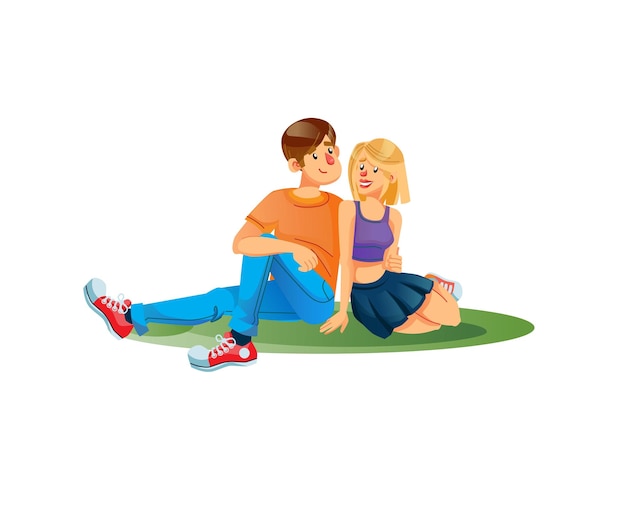 Flat cartoon characters love coupleoutdoor recreation and romantic personal relationships vector illustration concept