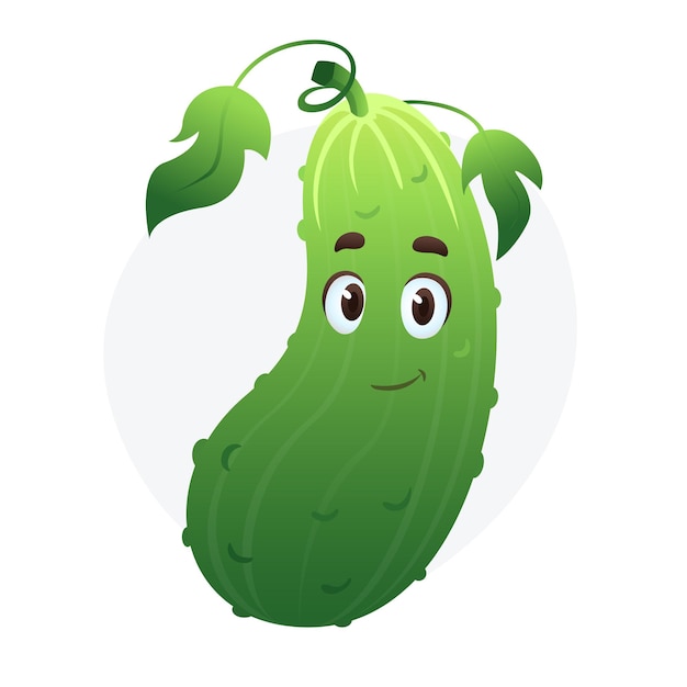 Flat cartoon cucumber character Funny Vegetable mascot on isolated white background