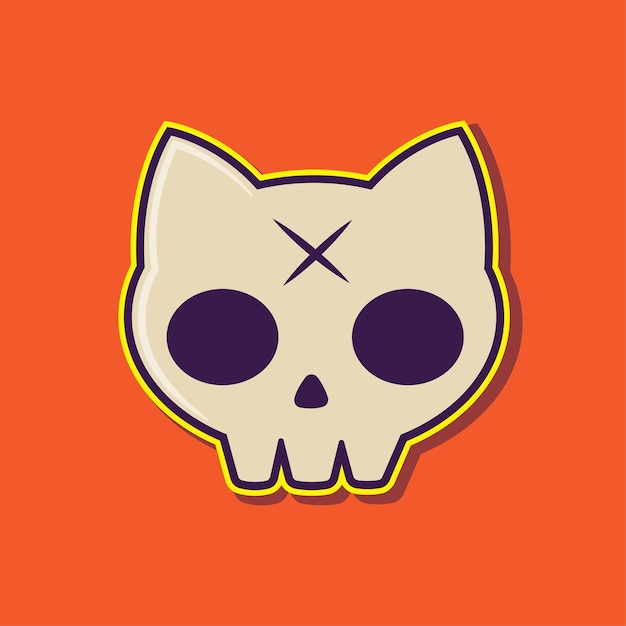 flat cartoon design cat skull