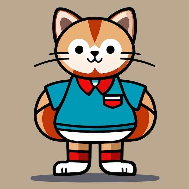 Flat cartoon design cute mascot for a cat with a school uniform