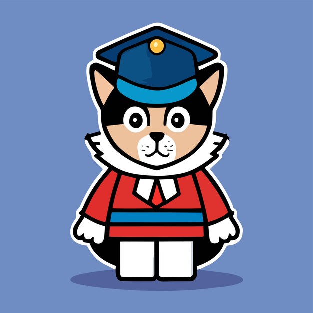 Flat cartoon design cute mascot for a cat with a school uniform