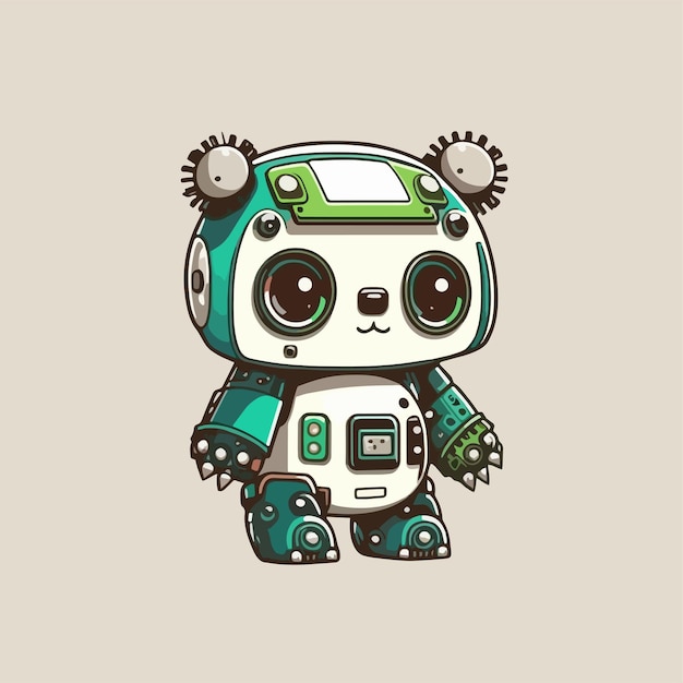 Flat cartoon design of a cute panda robot mascot Suitable for card book and advertisement designs