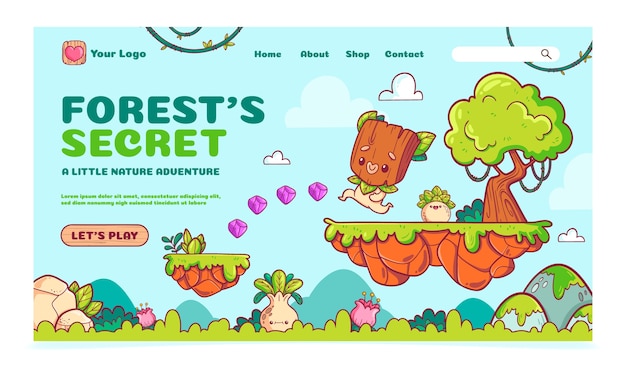 Flat cartoon game elements landing page