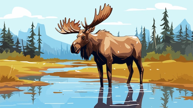 Flat Cartoon Moose Sign Vector Illustration