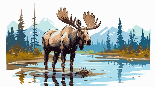 Flat Cartoon Moose Vector Illustration