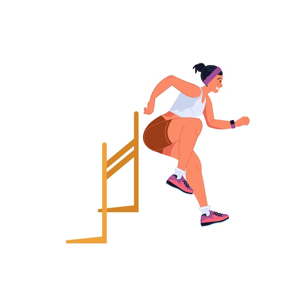 Flat cartoon running woman charactersports healthy lifestyle vector illustration concept