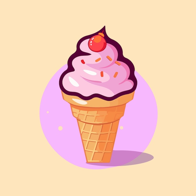 Flat cartoon style illustration of an ice cream cone icon isolated and representing a sweet food concept