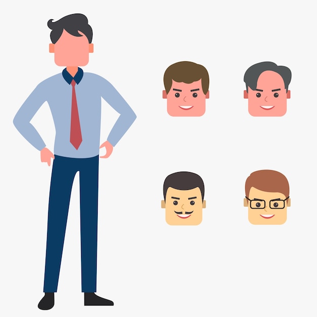 Flat cartoon style man vector with different hair style set