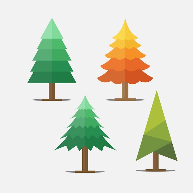 Flat cartoon style pine tree vector set