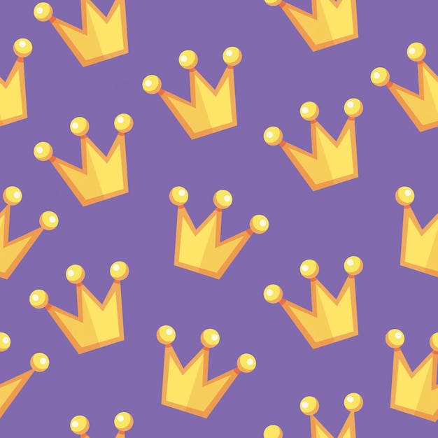 Flat cartoon vector golden crown seamless pattern.