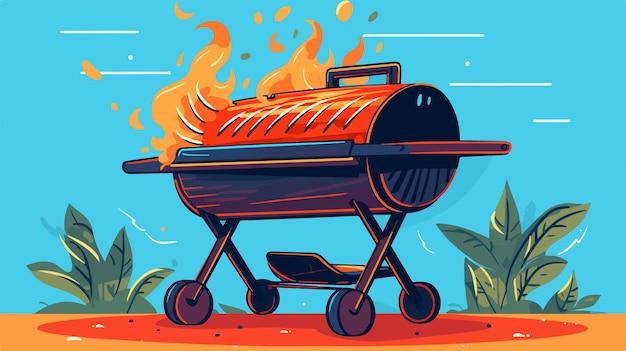 Flat Cartoon Vector Illustration of a Barbecue Grill