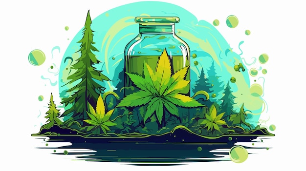 Flat Cartoon Vector Illustration of Marijuana Plant