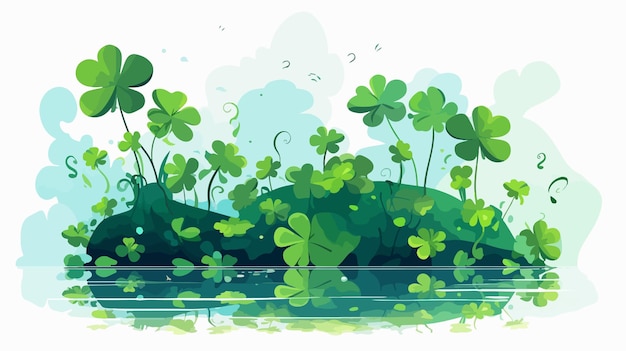 Flat Cartoon Vector Illustration of Shamrocks in Water