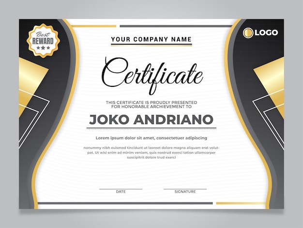 Flat certificate template black gold design