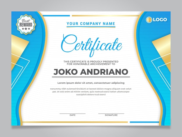 Flat certificate template blue design