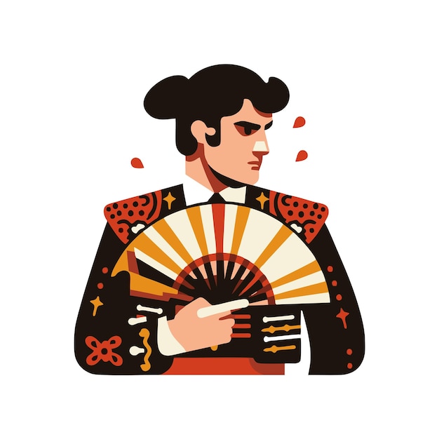 flat character design of a bullfighter holding a spanish fan