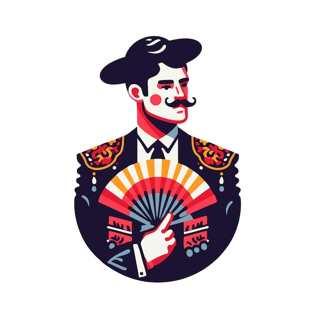 flat character design of a bullfighter holding a spanish fan